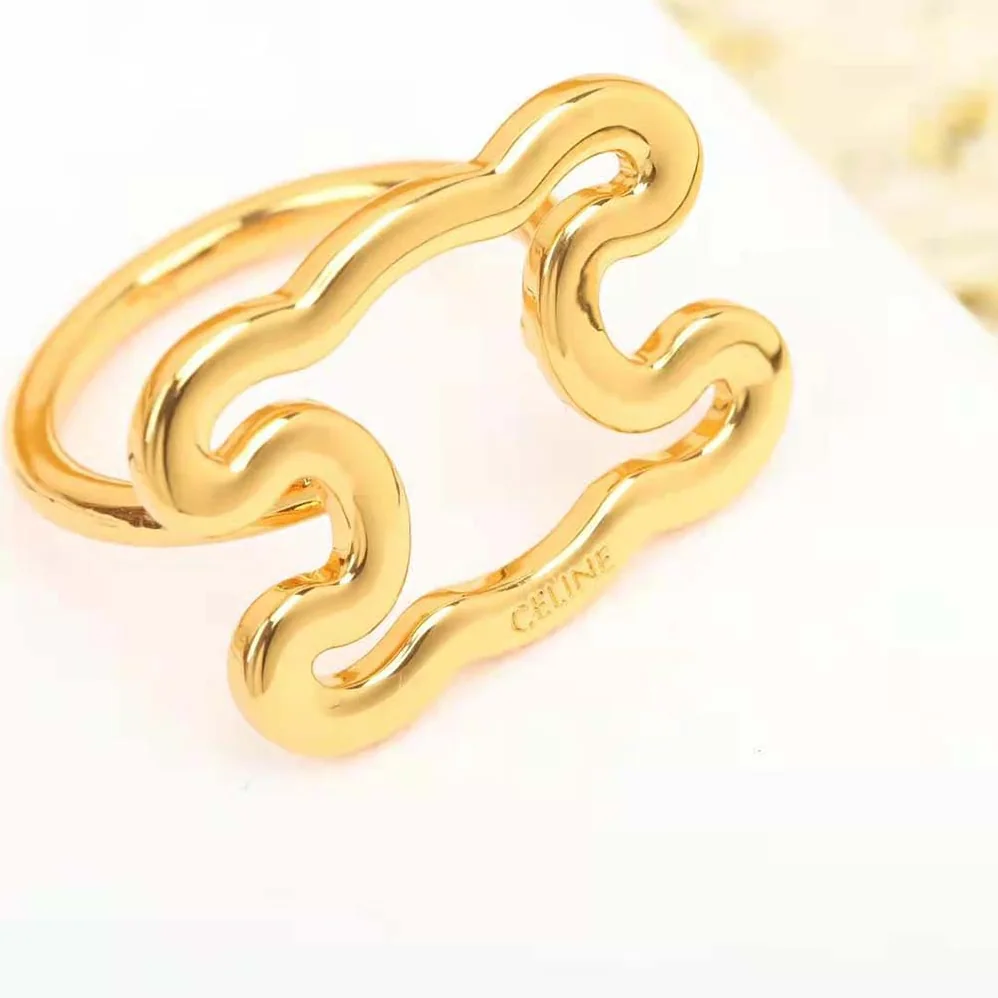 Celine Triomphe Frame Large Ring in Brass with Gold Finish for Women Celine Triomphe Frame Large Ring in Brass with Gold Finish for Women