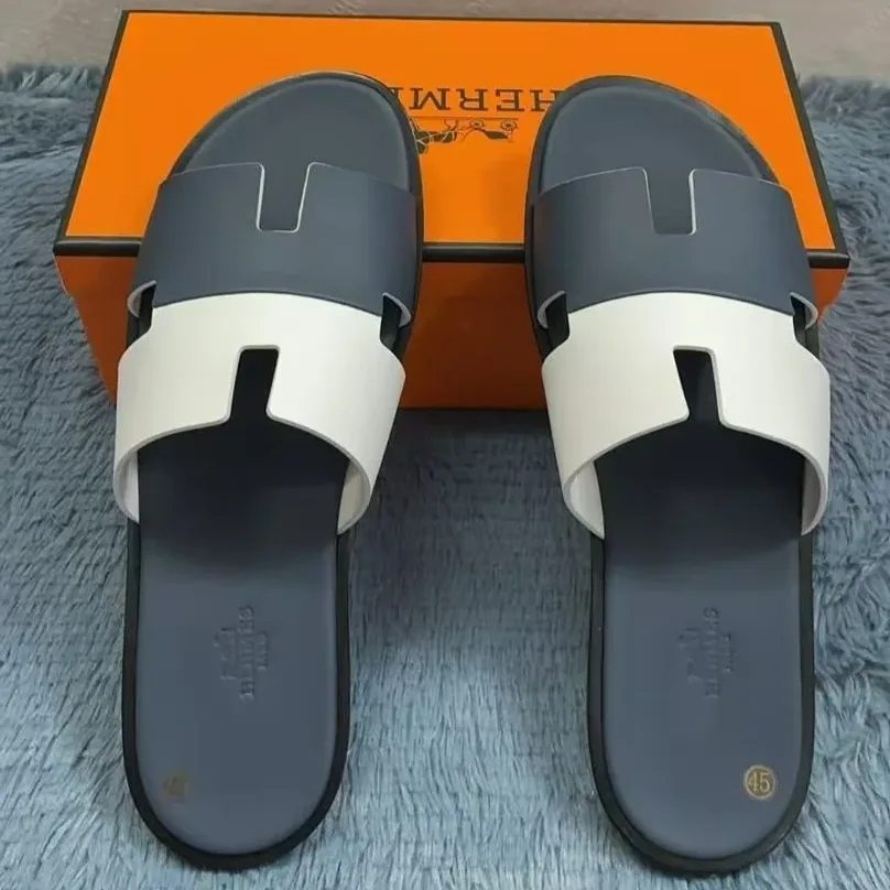 Hermes Izmir Sandals Navy Blue in White Hermes Izmir Sandals Navy Blue in White