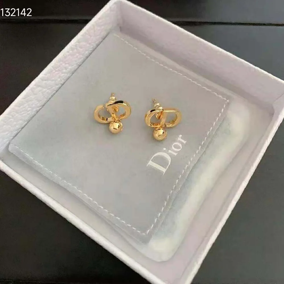 Dior Petit CD Earrings Gold-Finish Metal and White Crystals for Women Dior Petit CD Earrings Gold-Finish Metal and White Crystals for Women