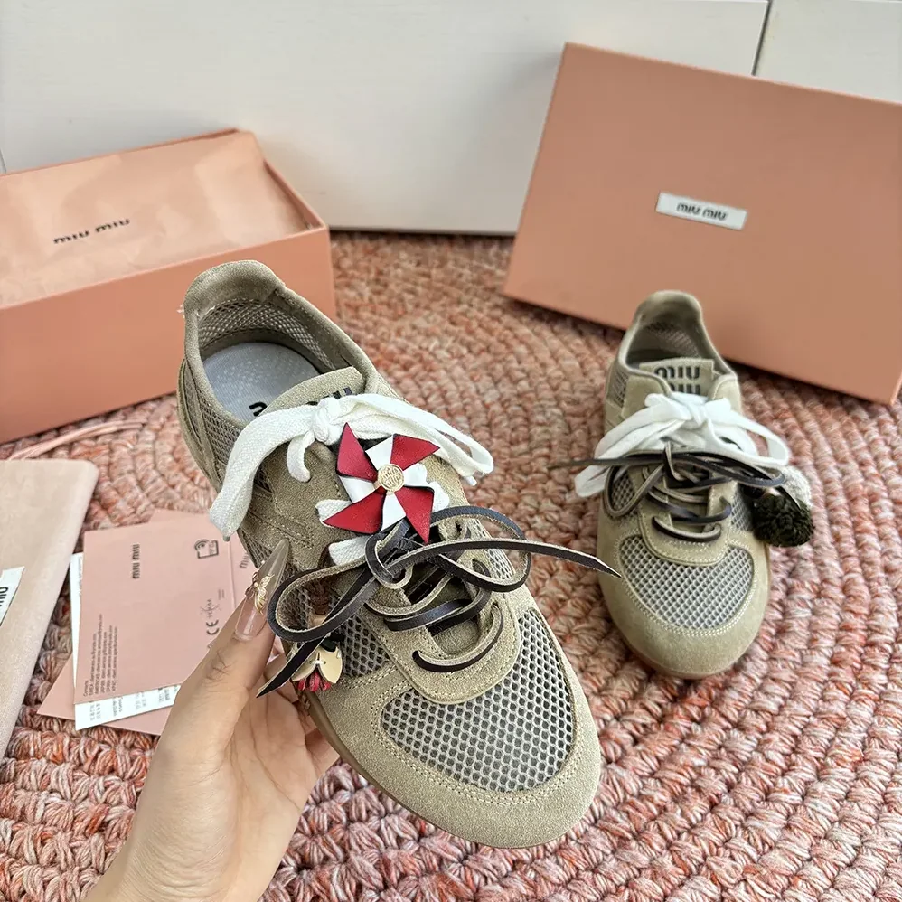 Miu Miu Gymnasium Mesh and Suede Sneakers for Women Miu Miu Gymnasium Mesh and Suede Sneakers for Women