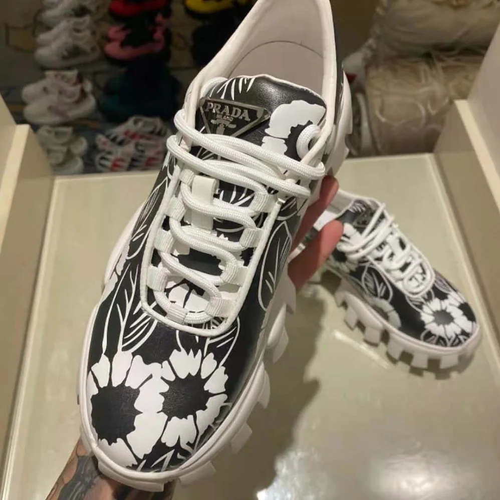 Prada Printed Nylon Sneakers for Women in Black