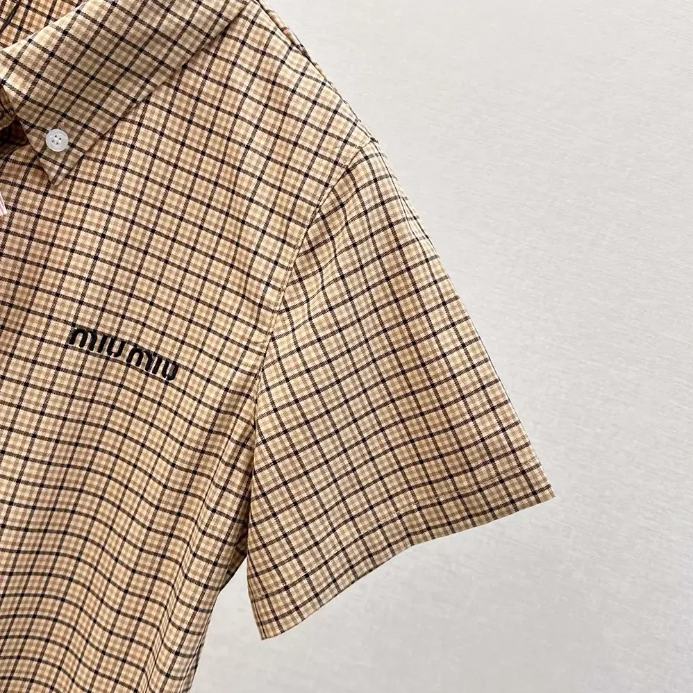 Miu Miu Pleated Check Dress with Embroidered Logo for Women
