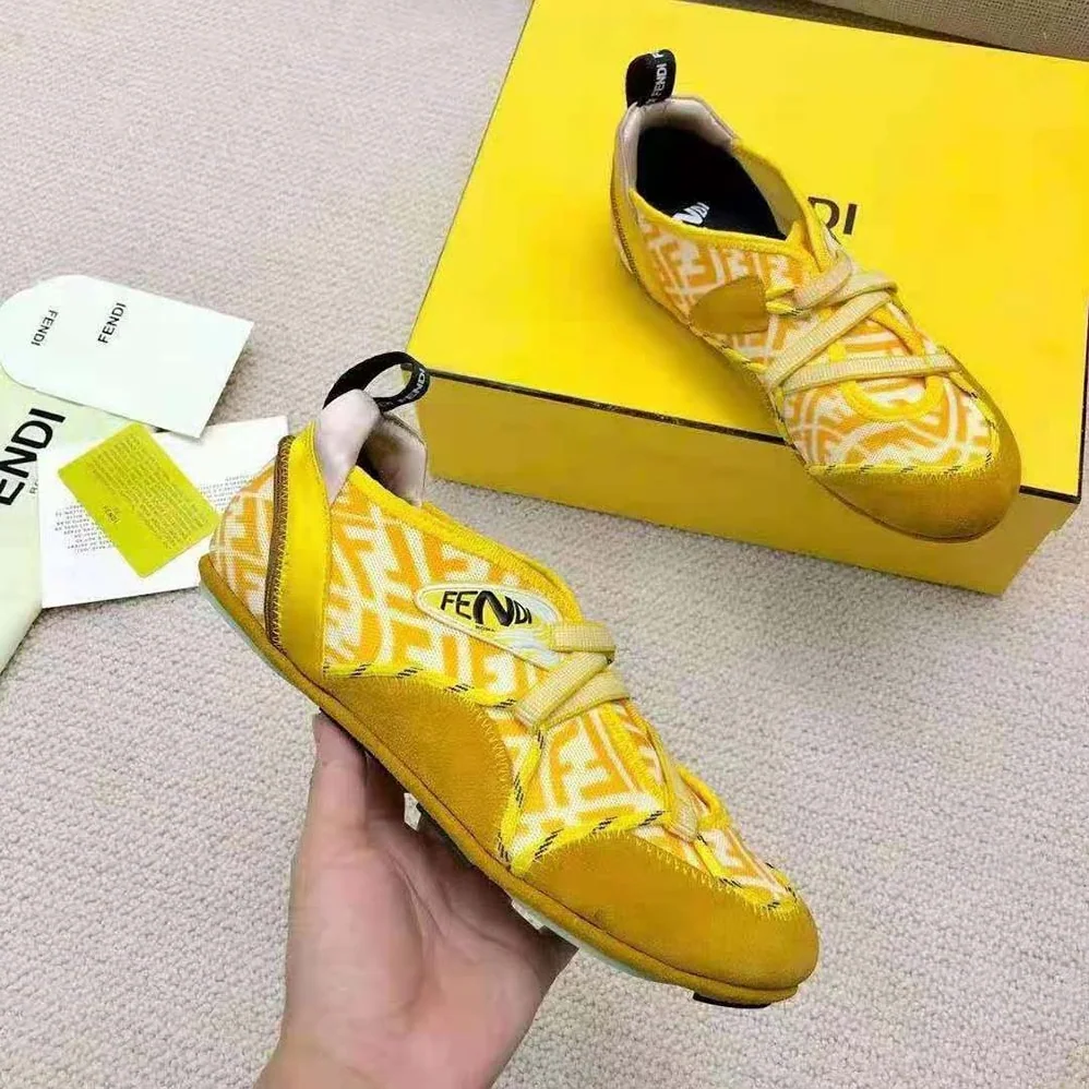 Fendi Flex Yellow Suede Sneakers for Women
