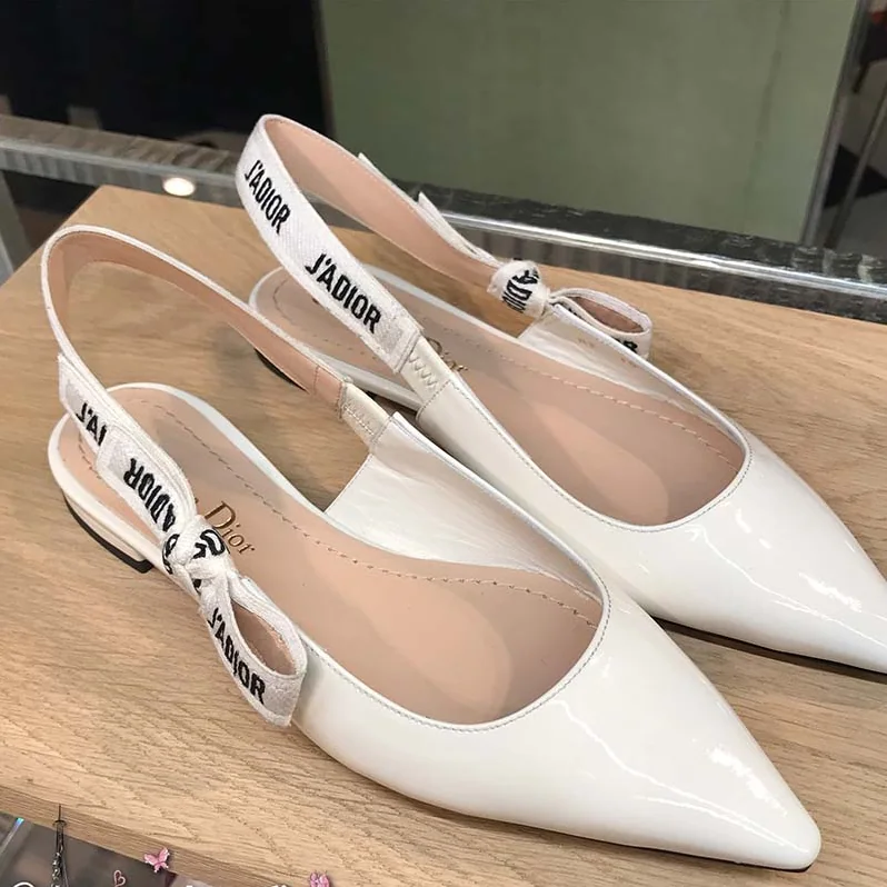 Dior J'Adior Ballet Pump White Patent Leather J'adior Embroidered Ribbon for Women