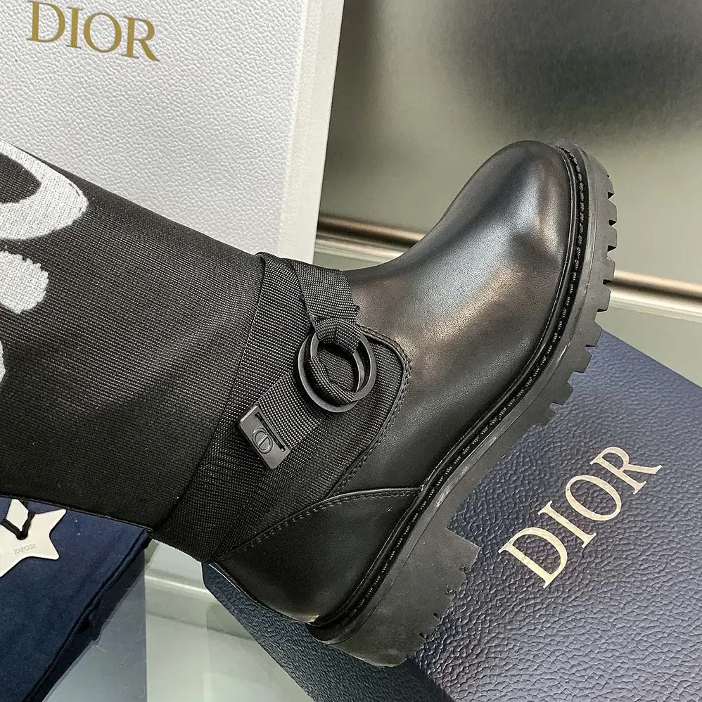 Dior D-Major Boot Black Technical Fabric with White Miss Dior Graffiti Print for Women