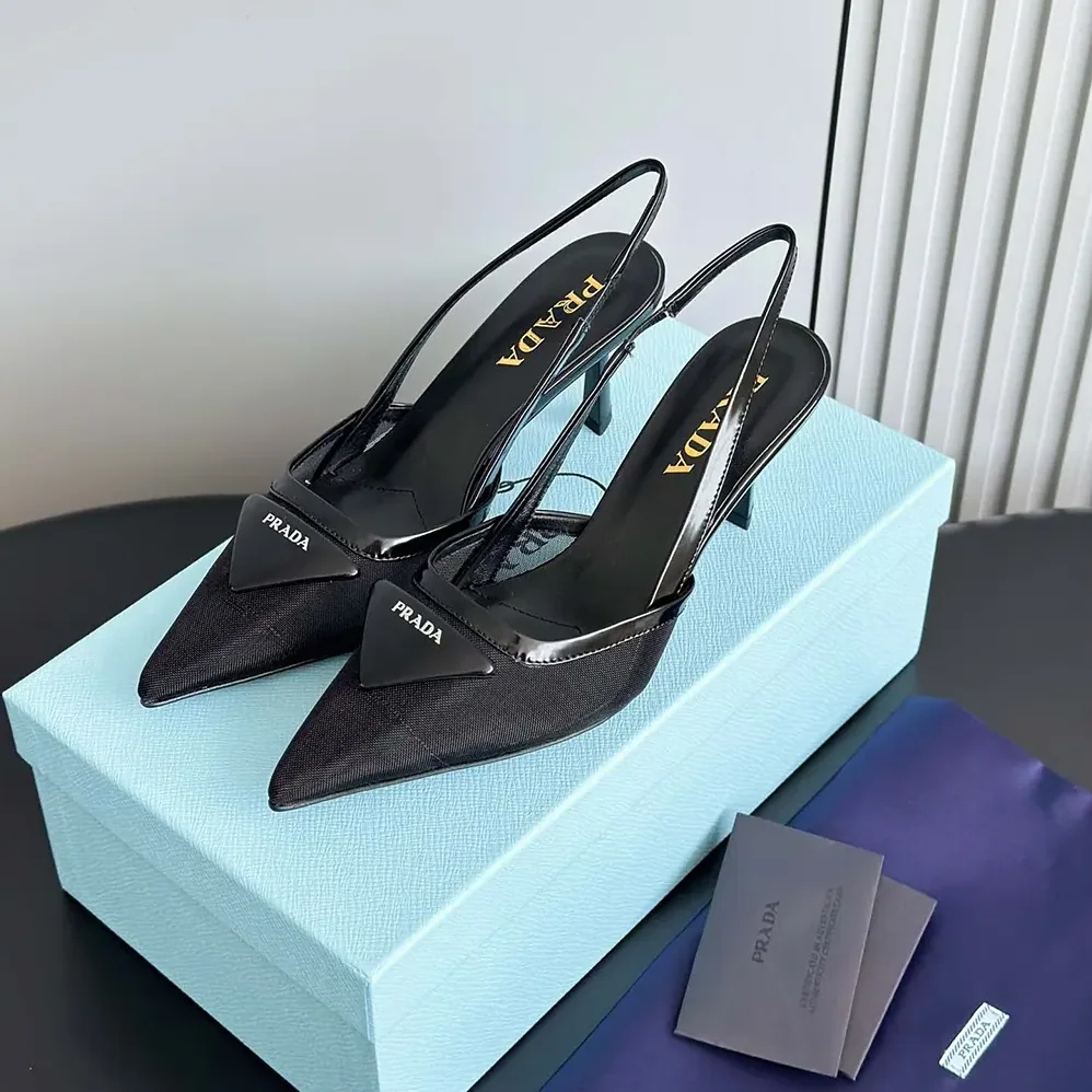 Prada Mesh Fabric Slingback Pumps for Women in Black