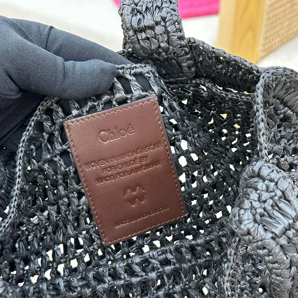 Chloe Summer Banana Tote Bag In Raffia for Women in Black