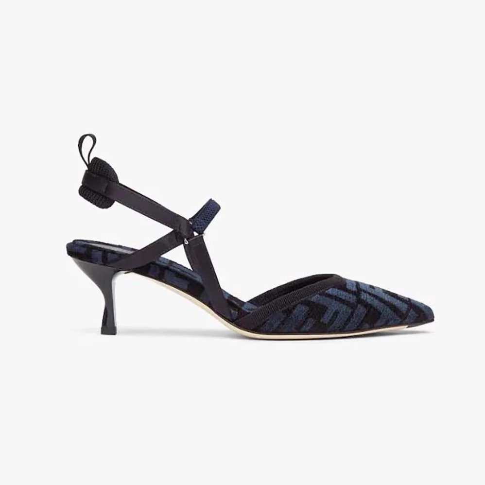 Fendi Colibrì Lite Medium-Heel Blue FF Chenille Slingbacks for Women Fendi Colibrì Lite Medium-Heel Blue FF Chenille Slingbacks for Women