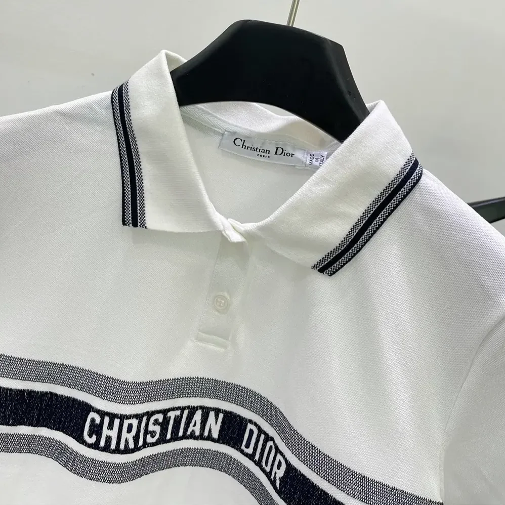 Dior Polo Shirt White and Navy Blue Cotton Jersey for Women