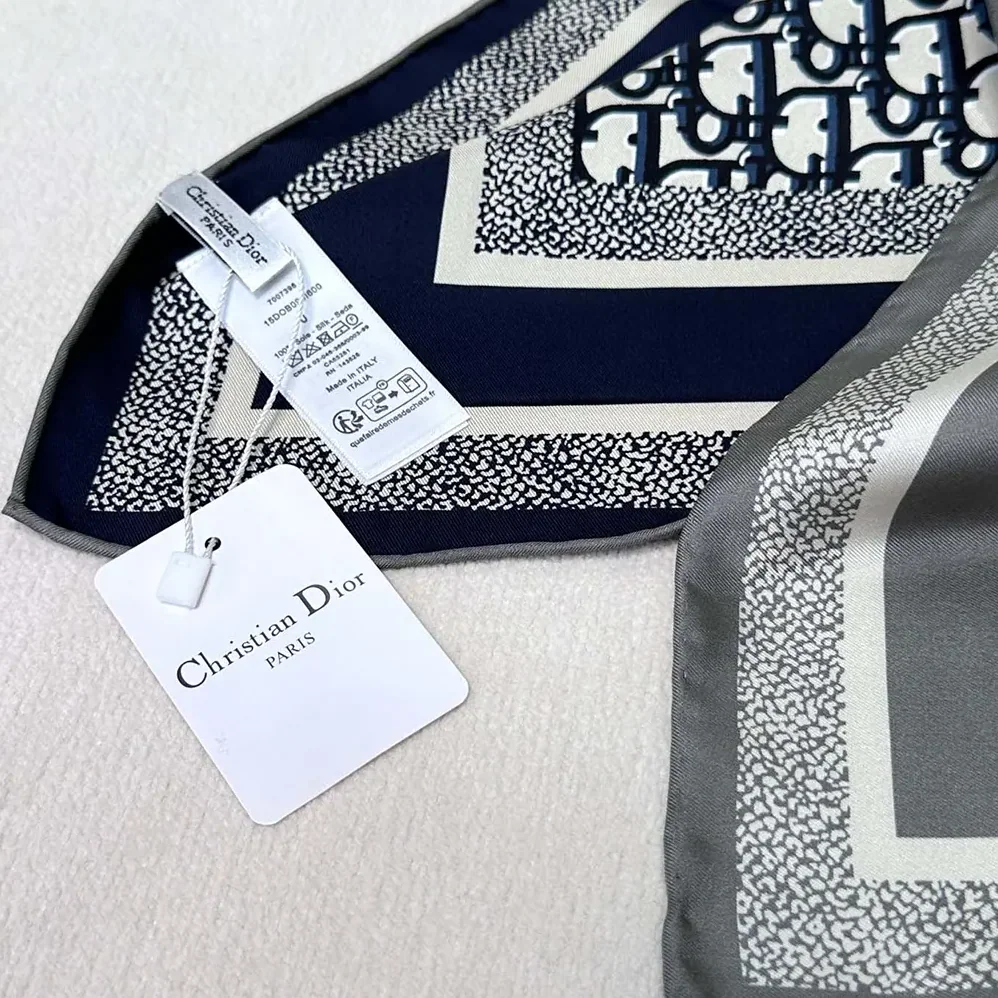 Dior Dior Oblique Diortwin 90 Square Scarf Gray and Navy Blue Silk Twill for Unisex
