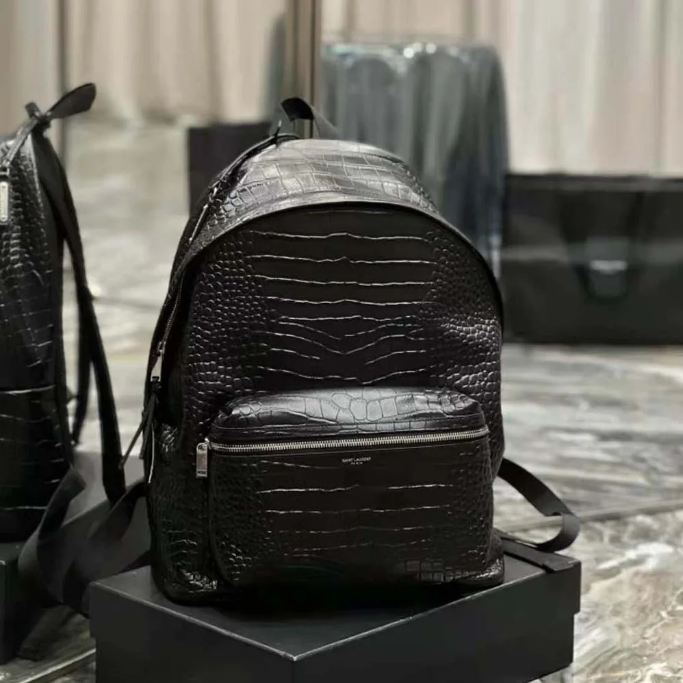 Saint Laurent YSL City Backpack in Crocodile for Women in Embossed Leather Saint Laurent YSL City Backpack in Crocodile for Women in Embossed Leather
