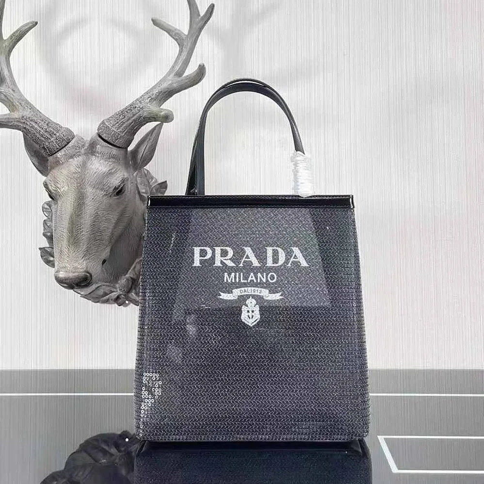 Prada Small Sequined Mesh Tote Bag for Women in Black