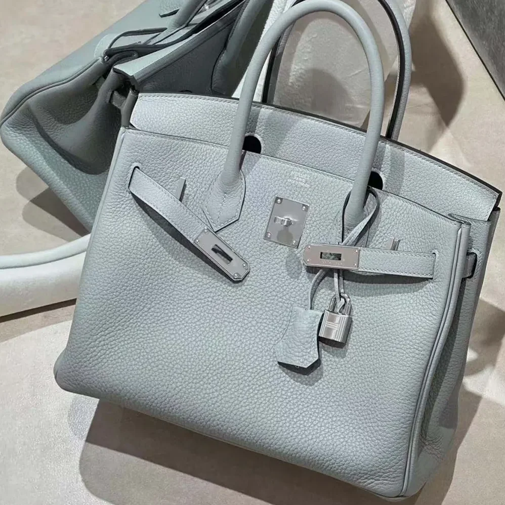 Hermes Birkin 30 Bag in Epsom Leather with Silver Hardware in Blue Glacier