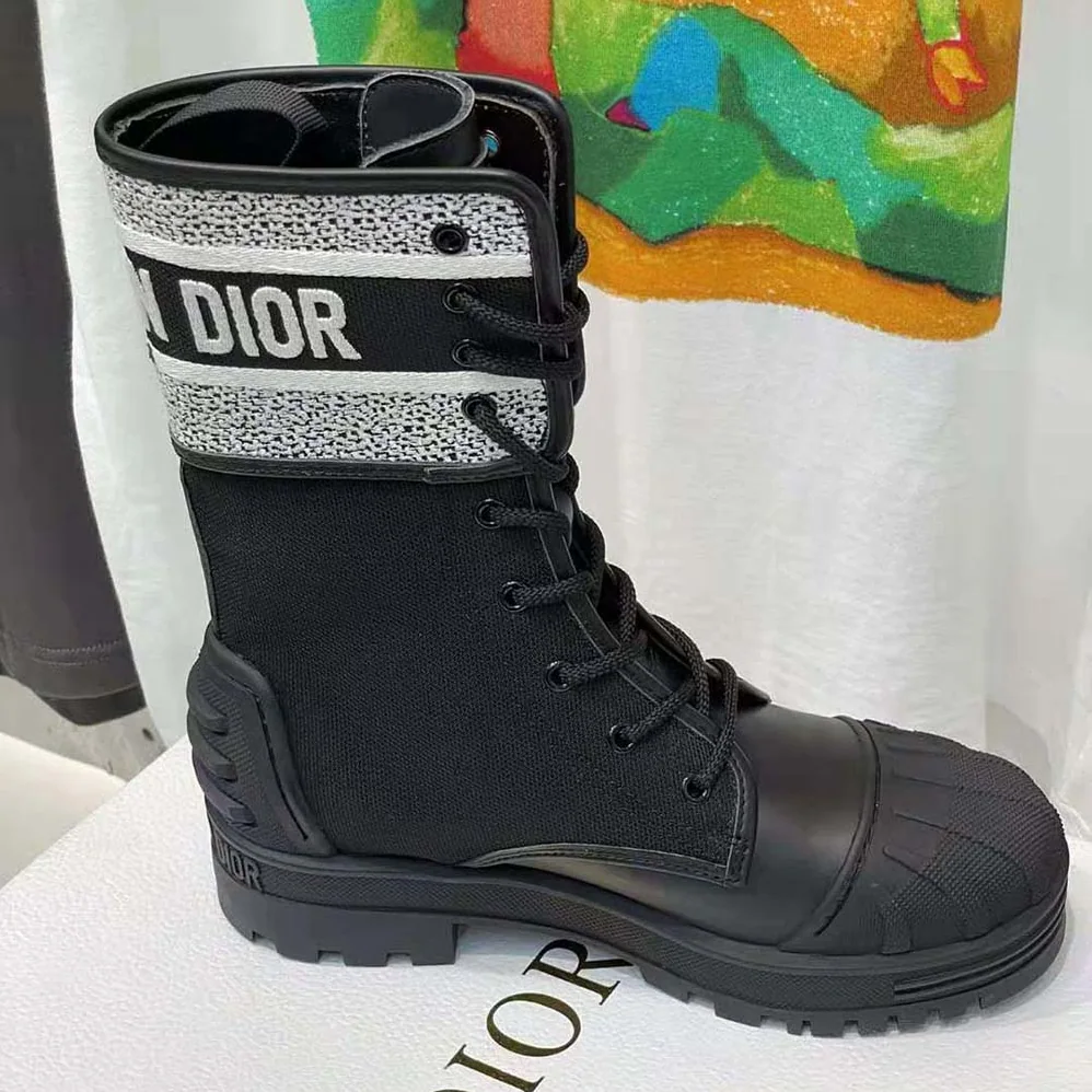 Dior D-major Ankle Boot Black and White Technical Fabric and Black Calfskin for Women Dior D-major Ankle Boot Black and White Technical Fabric and Black Calfskin for Women