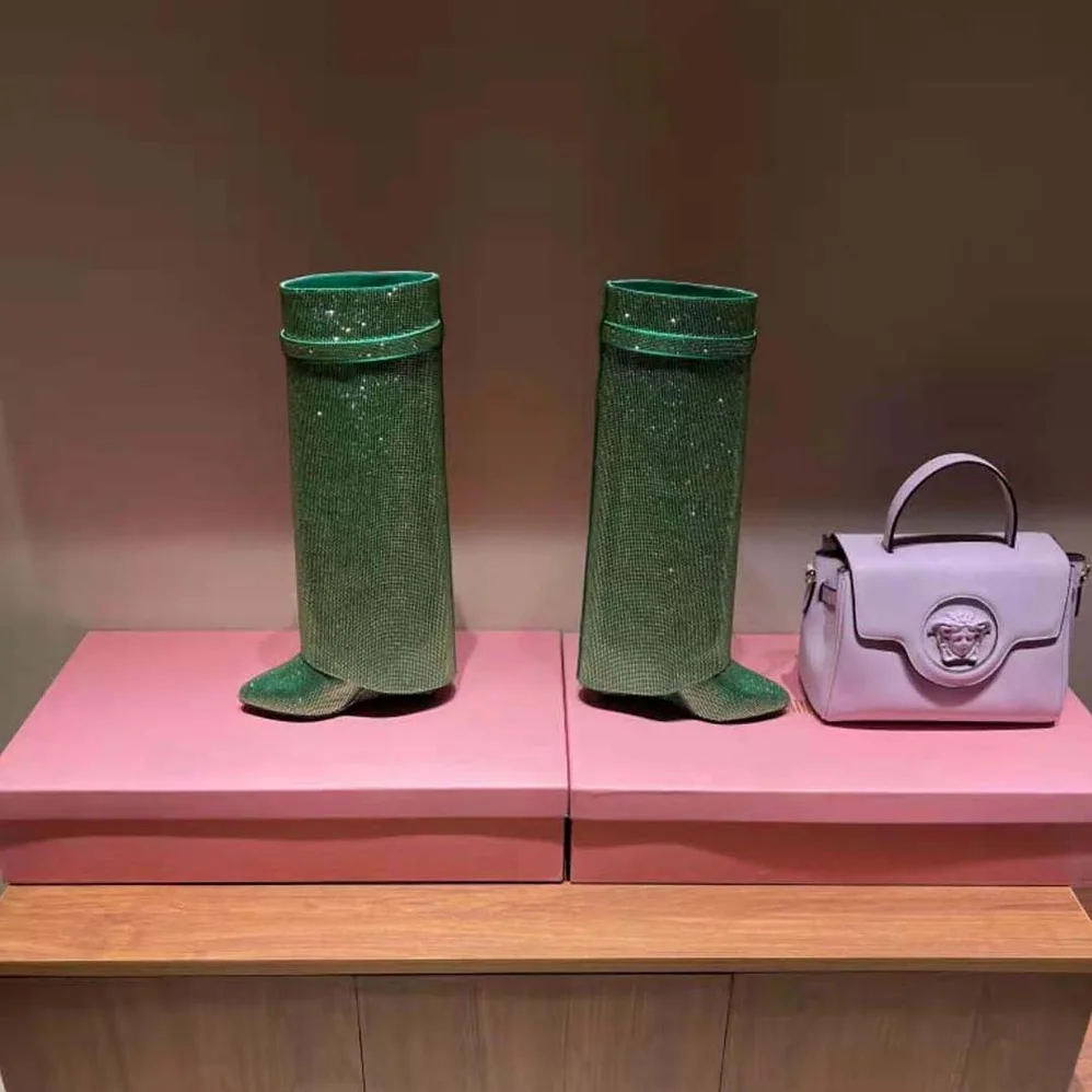 Givenchy Shark Lock Boots in Satin with Strass for Women in Green Givenchy Shark Lock Boots in Satin with Strass for Women in Green