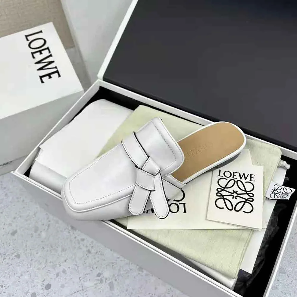 Loewe Gate Flat Mule in Calfskin for Women in White