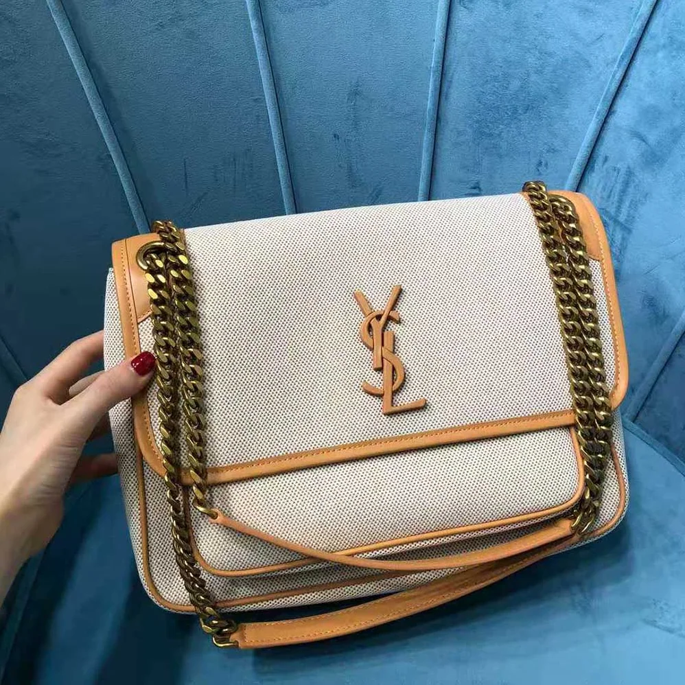 Saint Laurent YSL Niki Medium in Cotton canvas and Vintage Leather for Women Saint Laurent YSL Niki Medium in Cotton canvas and Vintage Leather for Women