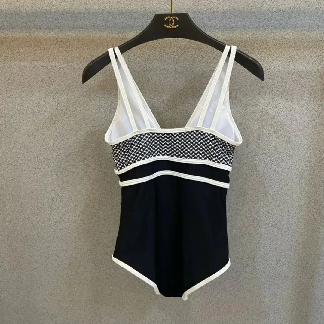 Chanel V-Neck One in Piece Swimsuit Black/ White Chanel V-Neck One in Piece Swimsuit Black/ White