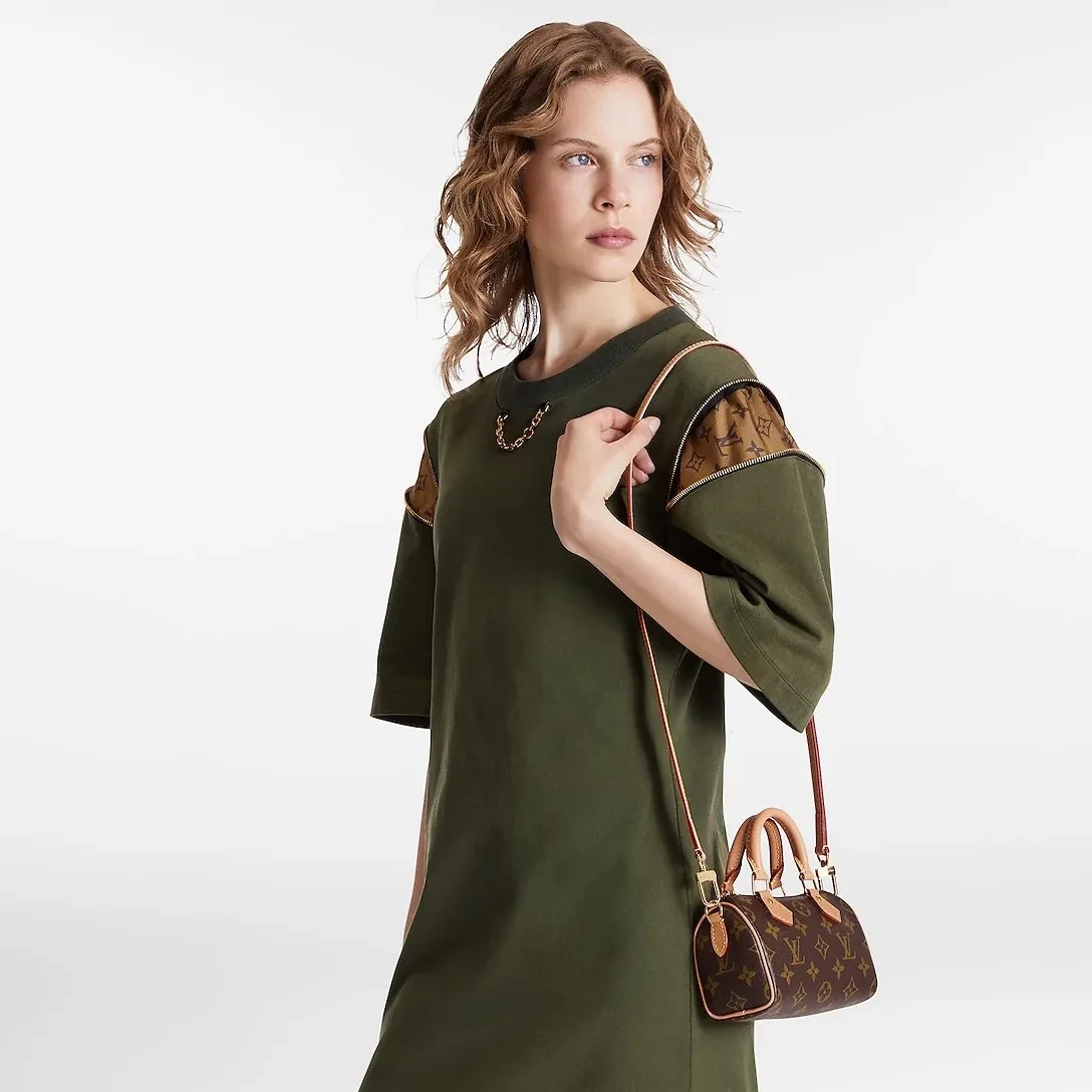 Louis Vuitton Nano Speedy Top Handle Bag in Brown Gold Hardware