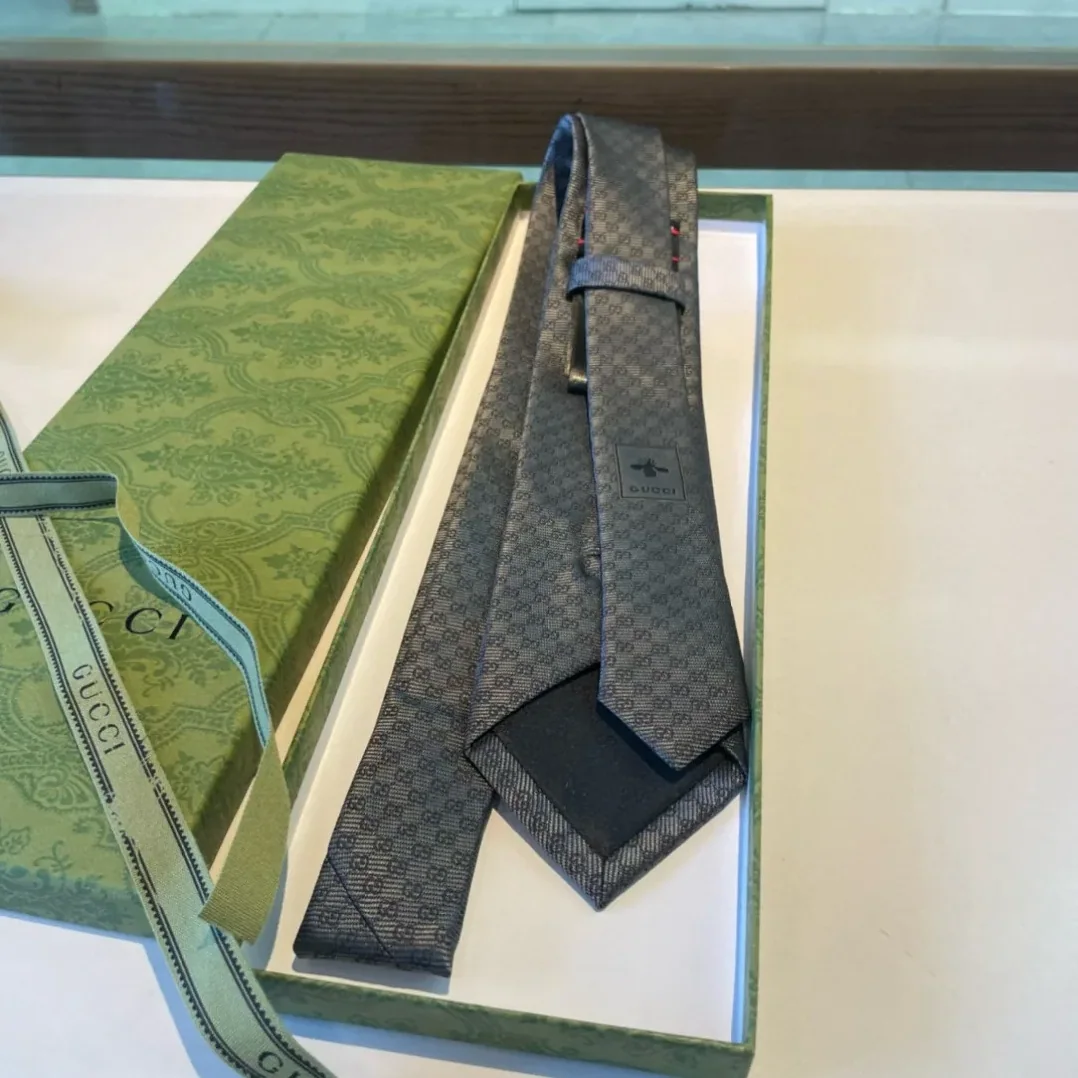 Gucci Monogram Interlocking G Jacquard Dark Grey Tie