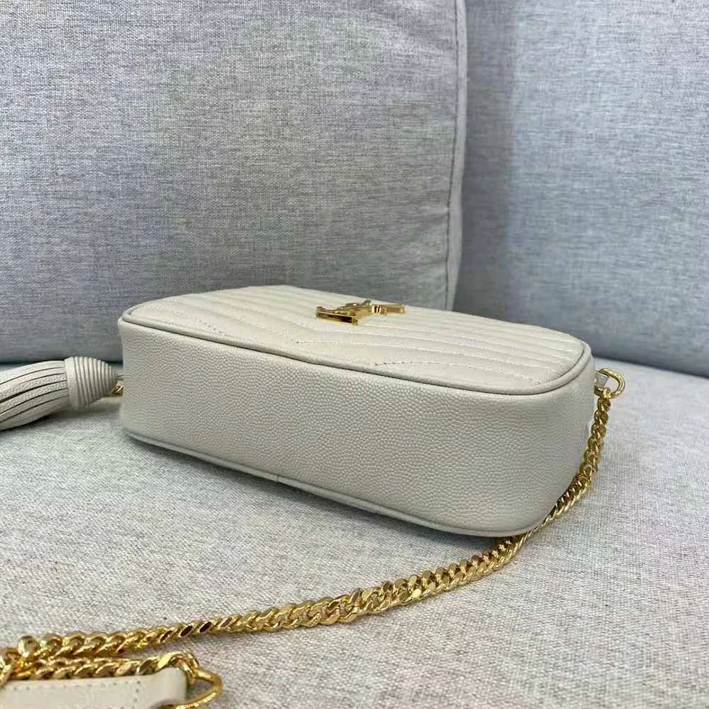 Saint Laurent YSL Lou Mini Bag in Quilted Grain DE Poudre Embossed Leather for Women in White Saint Laurent YSL Lou Mini Bag in Quilted Grain DE Poudre Embossed Leather for Women in White
