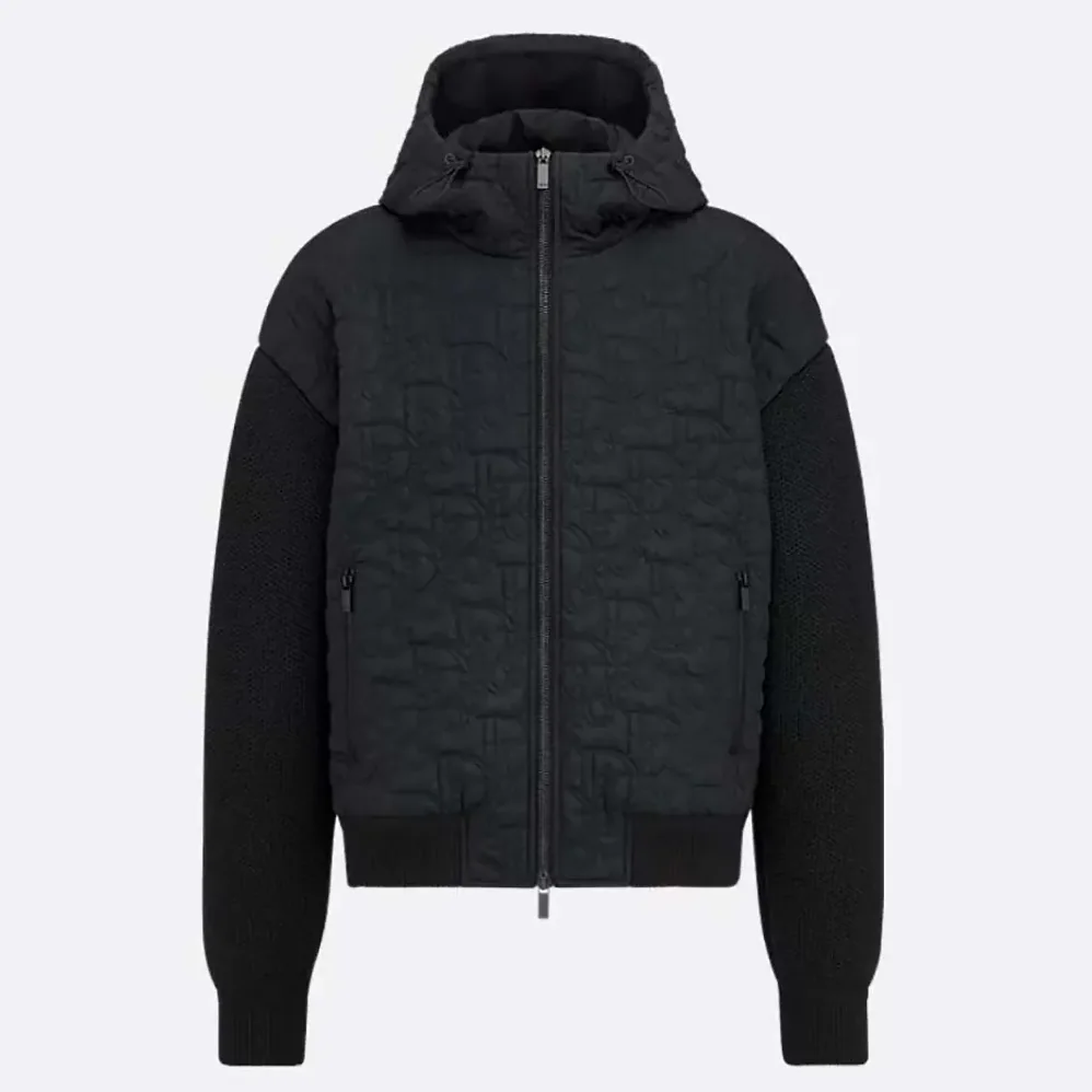 Dior Oblique Hooded Blouson Jacket Black Cotton for Men in Blend Knit Dior Oblique Hooded Blouson Jacket Black Cotton for Men in Blend Knit