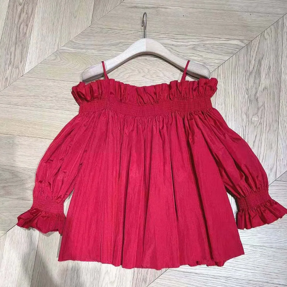 Dior Off-the-Shoulder Smocked Top Scarlet Red Silk Taffeta for Women