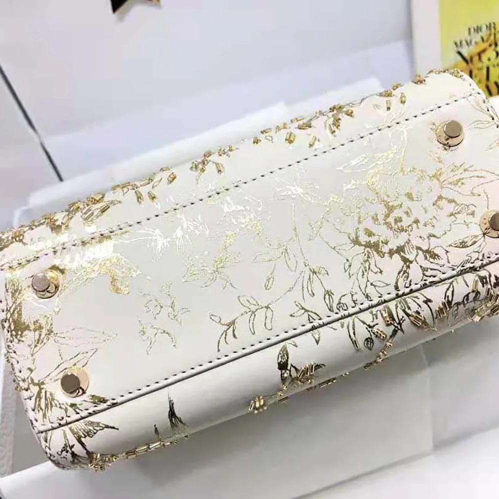 Dior Mini Lady Dior Bag White Calfskin with Gold-Tone Printed and Bead-Embroidered Dior Jardin D'Hiver Motif for Women Dior Mini Lady Dior Bag White Calfskin with Gold-Tone Printed and Bead-Embroidered Dior Jardin D'Hiver Motif for Women