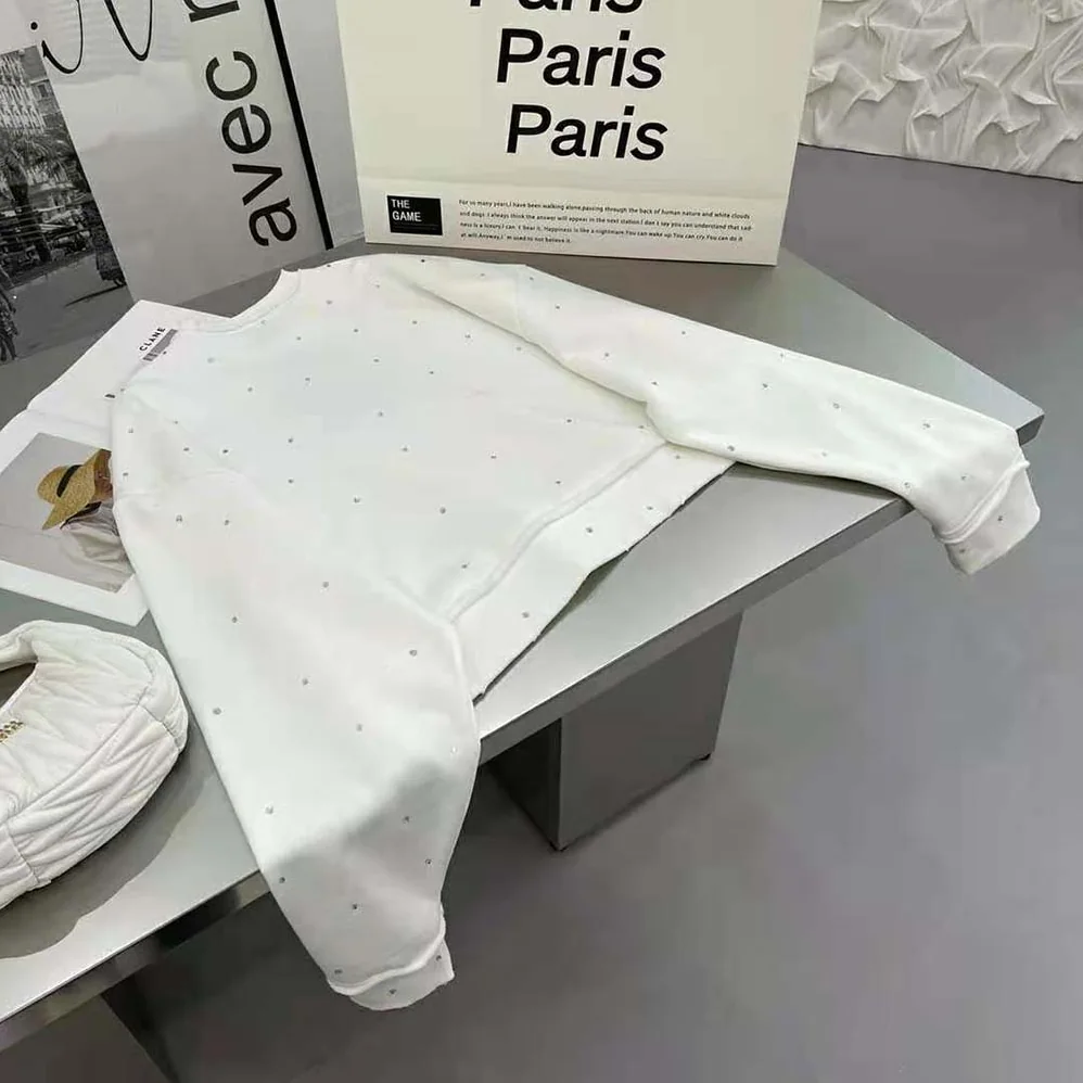 Miu Miu Cotton Embroidered Sweatshirt with Crystals for Women in White