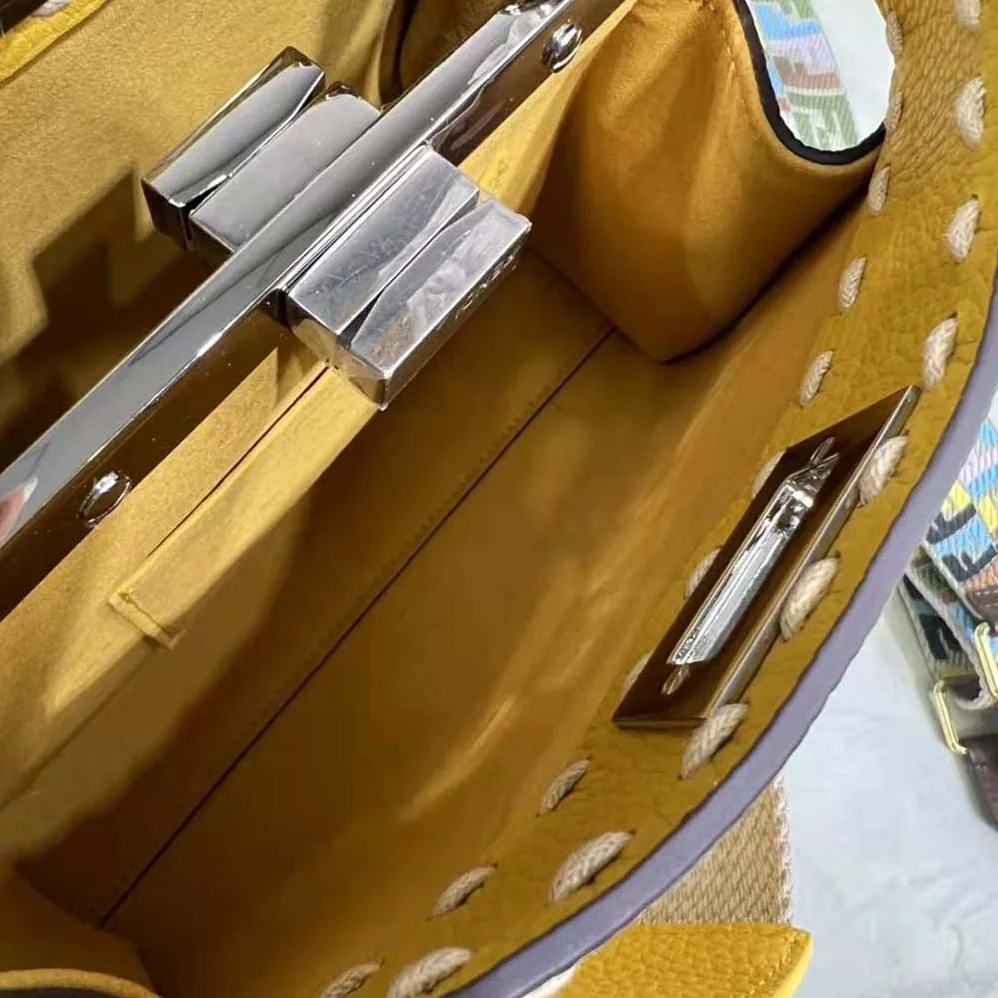 Fendi Peekaboo Iconic Mini Full Grain Leather Bag for Women in Yellow