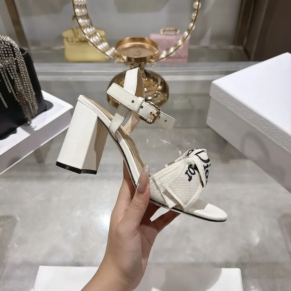 Dior J'Adior Heeled Sandal Embroidered Cotton and Trench Lambskin for Women Dior J'Adior Heeled Sandal Embroidered Cotton and Trench Lambskin for Women
