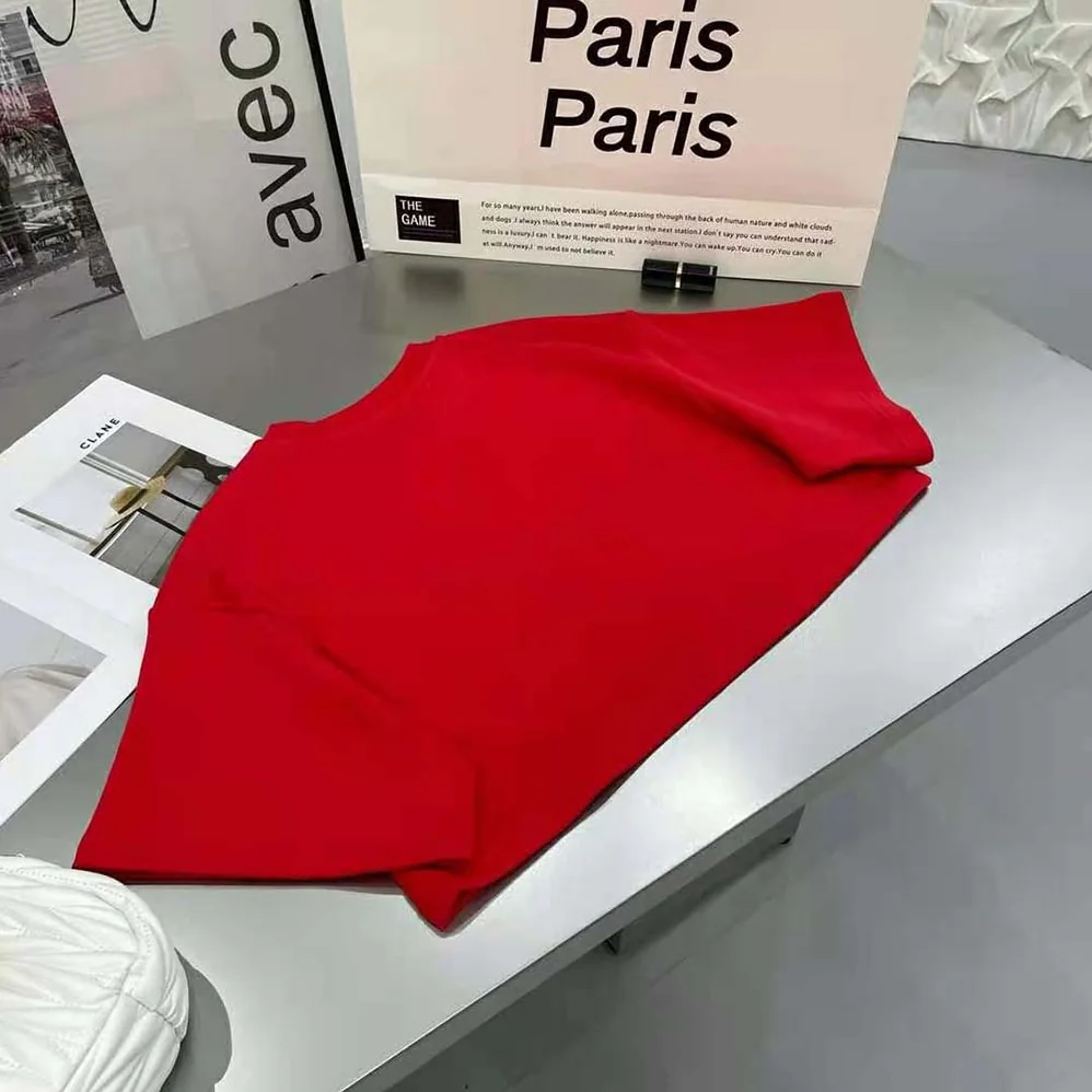Celine Cropped Celine T-shirt in Cotton Fleece for Women in Red Celine Cropped Celine T-shirt in Cotton Fleece for Women in Red