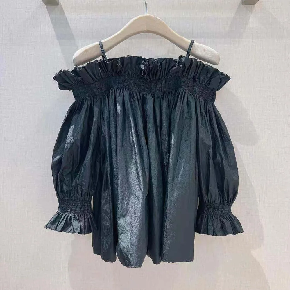 Dior Off-the-Shoulder Smocked Top Black Silk Taffeta for Women