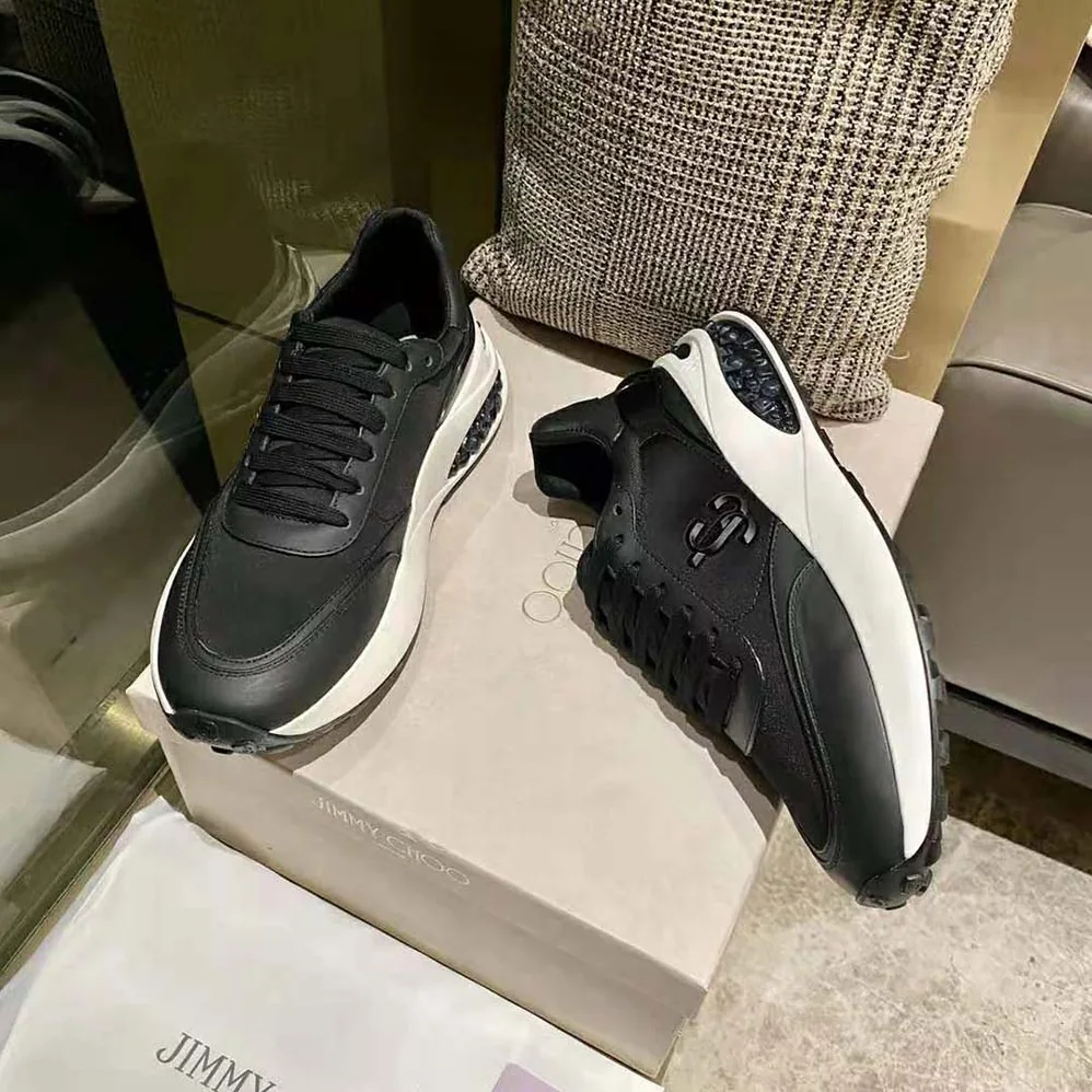 Jimmy Choo Memphis Lace UP/M Black Neoprene and Leather Low for Women in Top Trainers