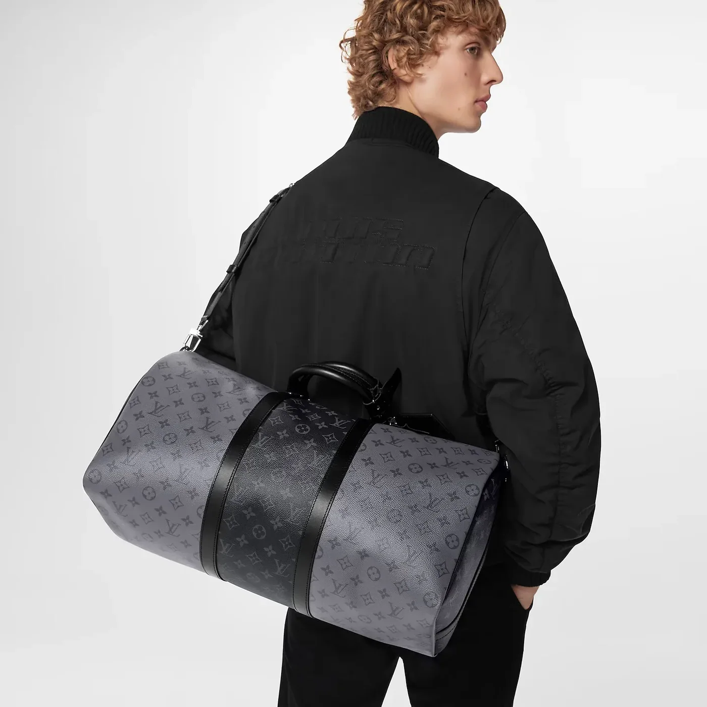 Louis Vuitton Keepall Bandouliere 50 Travel Bag in Grey Silver Hardware