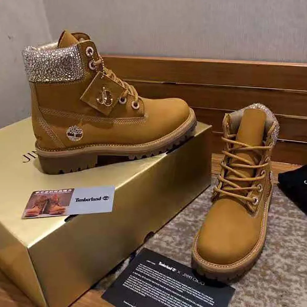 Jimmy Choo JC X Timberland/F Wheat Nubuck Leather Boots with Crystal Collar for Women Jimmy Choo JC X Timberland/F Wheat Nubuck Leather Boots with Crystal Collar for Women