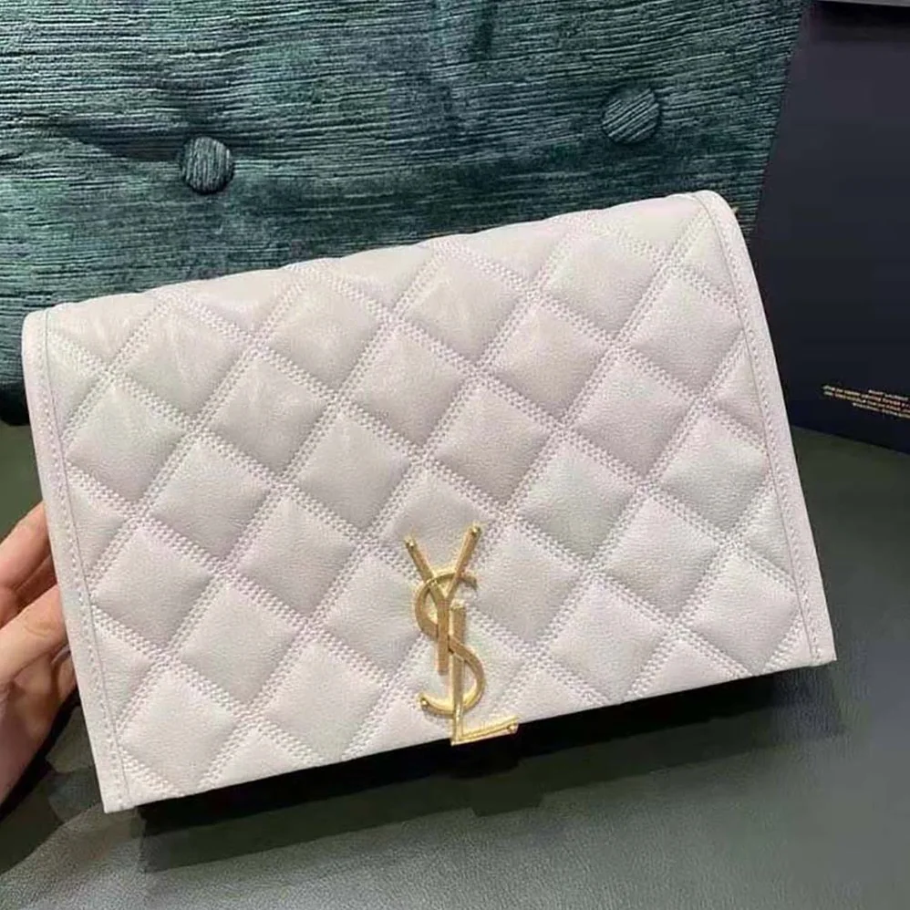 Saint Laurent YSL Becky Mmini Chain Bag in Carre-Quilted Lambskin for Women in White Saint Laurent YSL Becky Mmini Chain Bag in Carre-Quilted Lambskin for Women in White