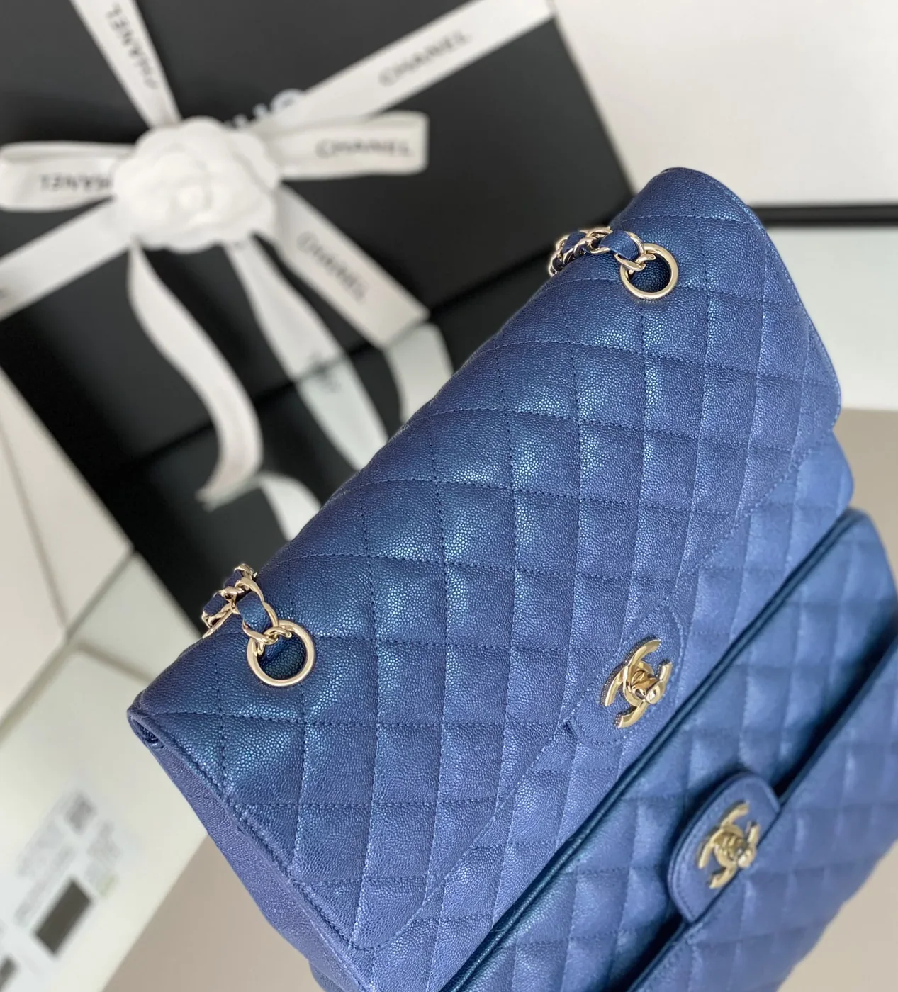 Chanel Classic Flap Bag Medium Crossbody in Blue Gold Hardware Chanel Classic Flap Bag Medium Crossbody in Blue Gold Hardware