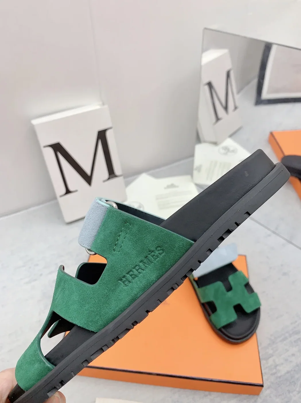 Hermes Chypre Sandal Green in Blue Hermes Chypre Sandal Green in Blue