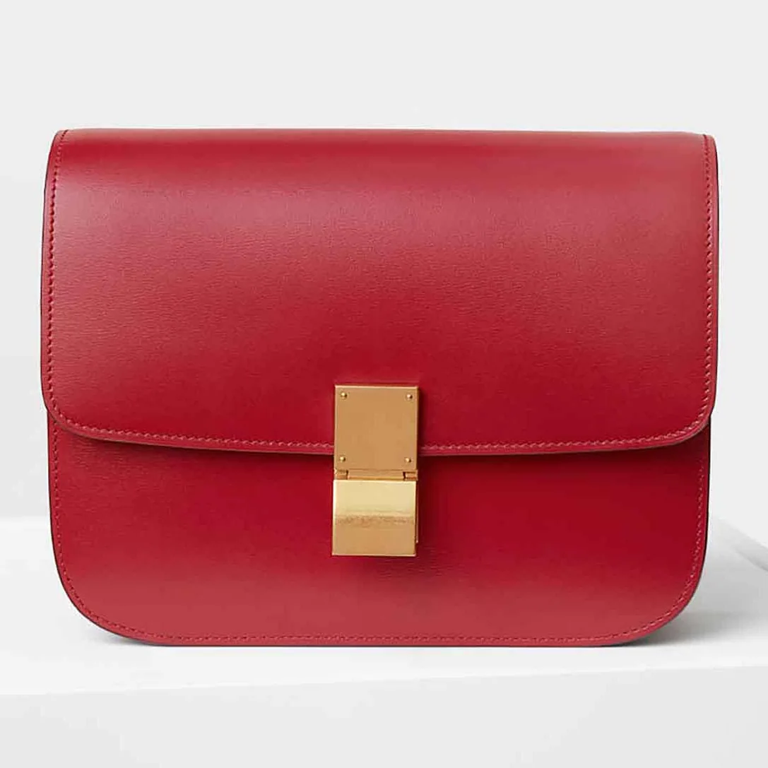 Celine Medium Classic Bag in Box Calfskin Leather in Red