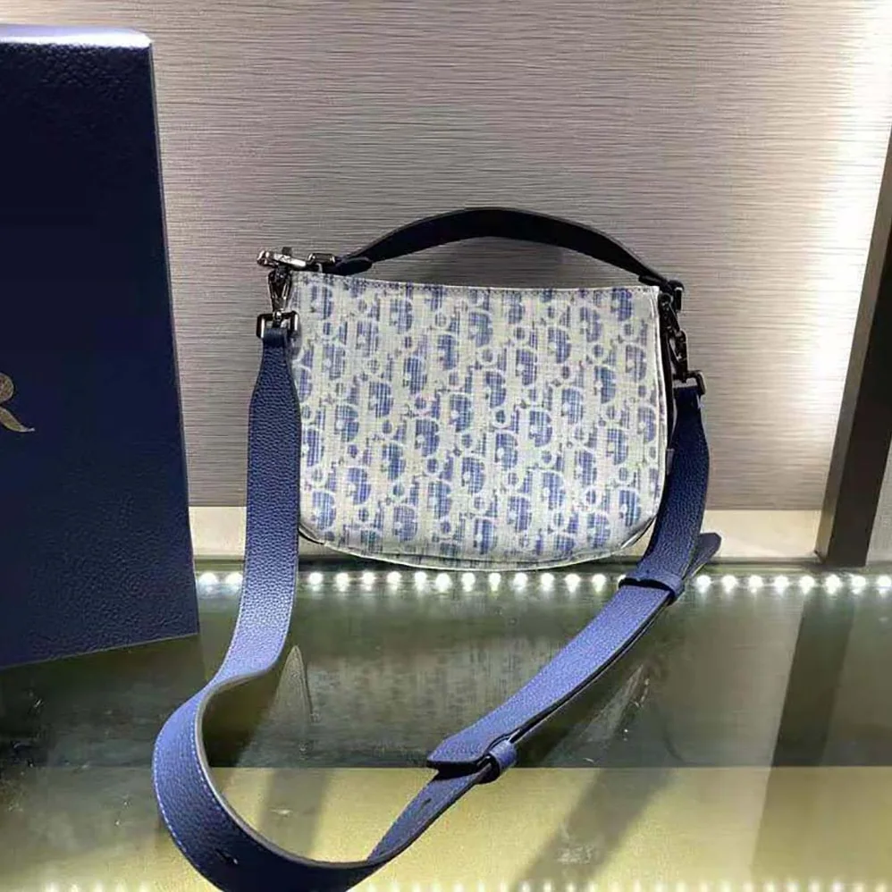 Dior Mini Saddle Soft Bag Blue Dior Oblique Kasuri jacquard for Men