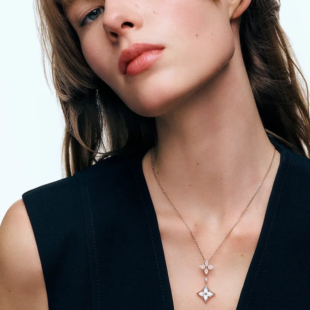 Louis Vuitton Color Blossom Double Star Pendant Necklace Pink in Toned
