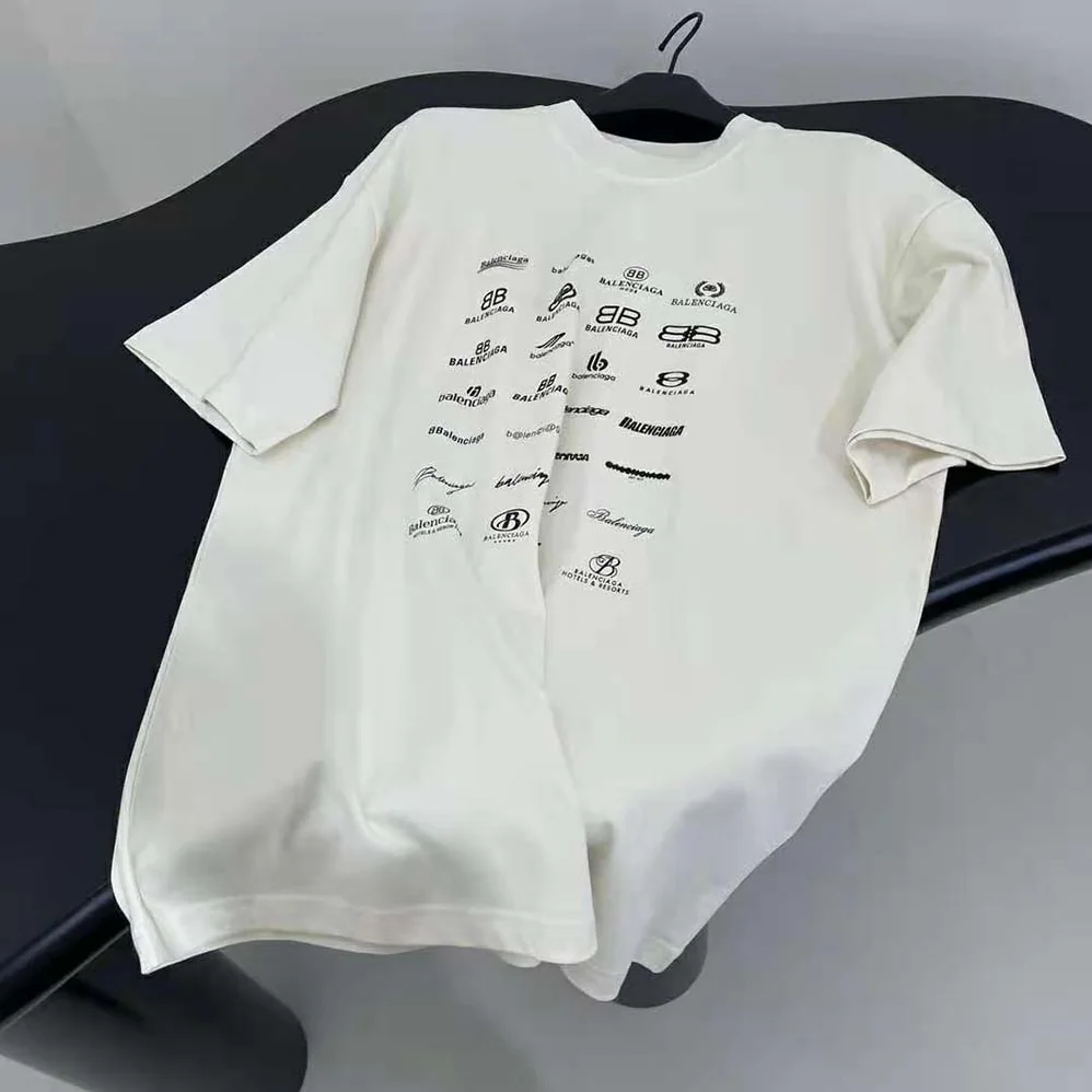 Balenciaga Archives Logos T-shirt Oversized in Light Beige for Men