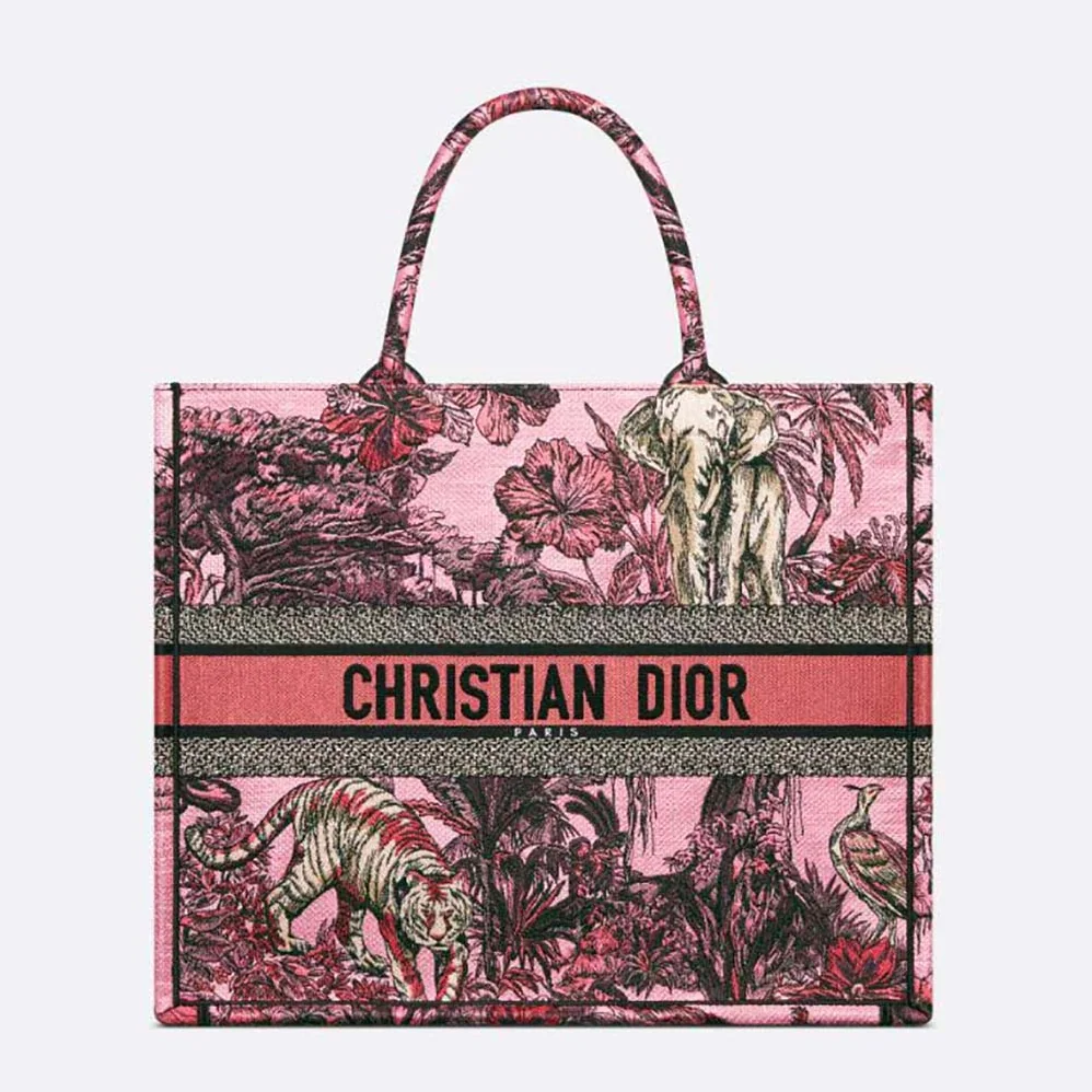 Dior Large Dior Book Tote Pink Multicolor Toile de Jouy Voyage Embroidery for Women
