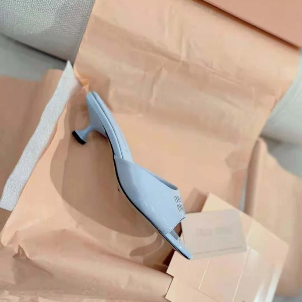 Miu Miu Patent Leather Sandals in 45 mm Heel Height for Women in Blue Miu Miu Patent Leather Sandals in 45 mm Heel Height for Women in Blue