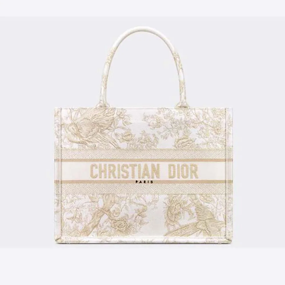 Dior Medium Dior Book Tote Dior Jardin D'Hiver Embroidery with Gold for Women in Tone Metallic Thread