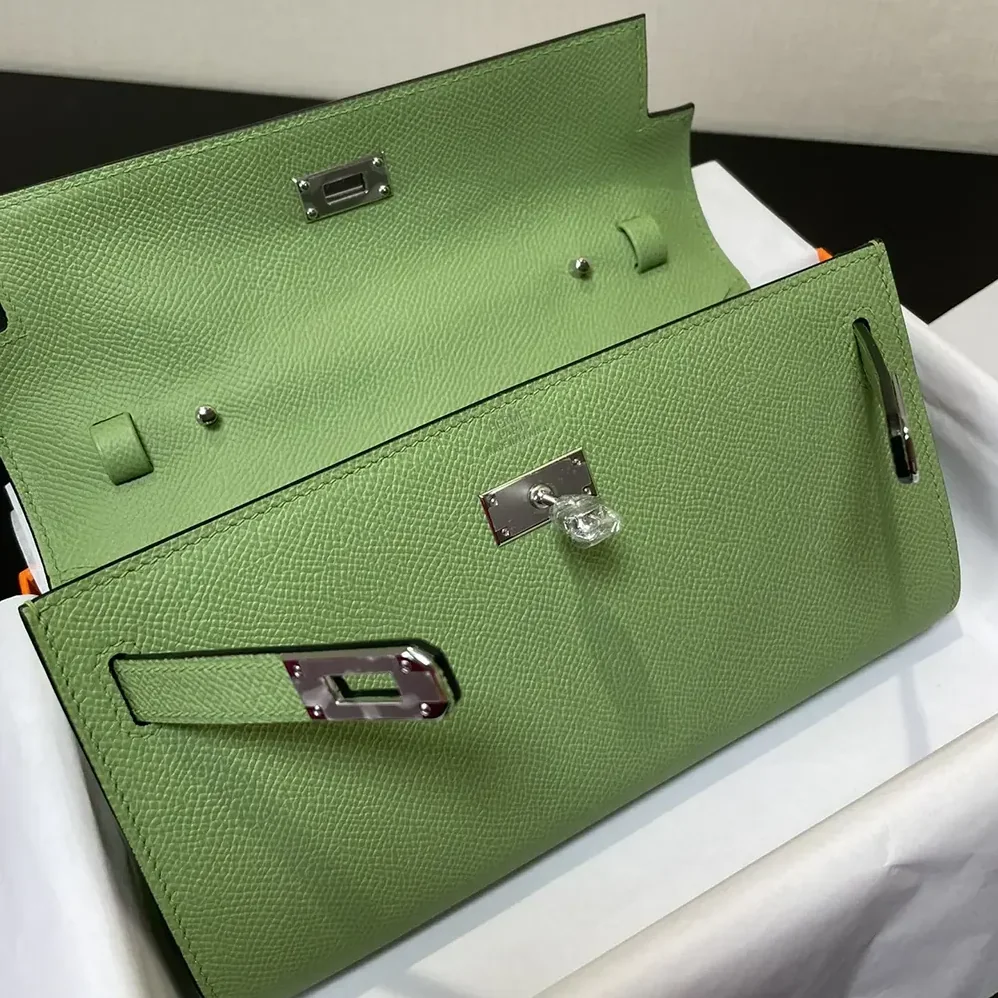 Hermes Kelly To Go in Epsom Leather for Women in Green/Silver Hermes Kelly To Go in Epsom Leather for Women in Green/Silver
