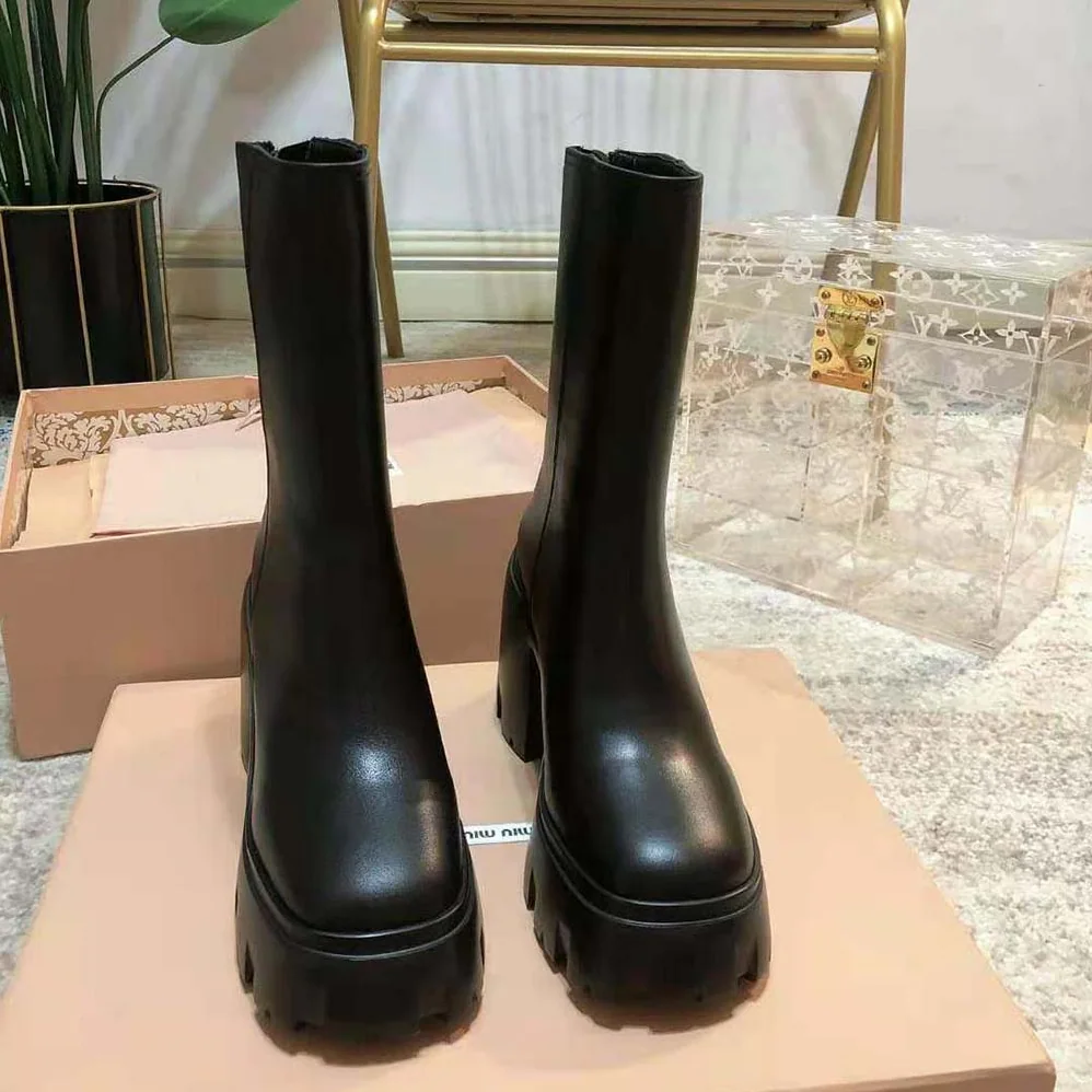 Miu Miu Leather Booties with EVA Sole with Logo for Women