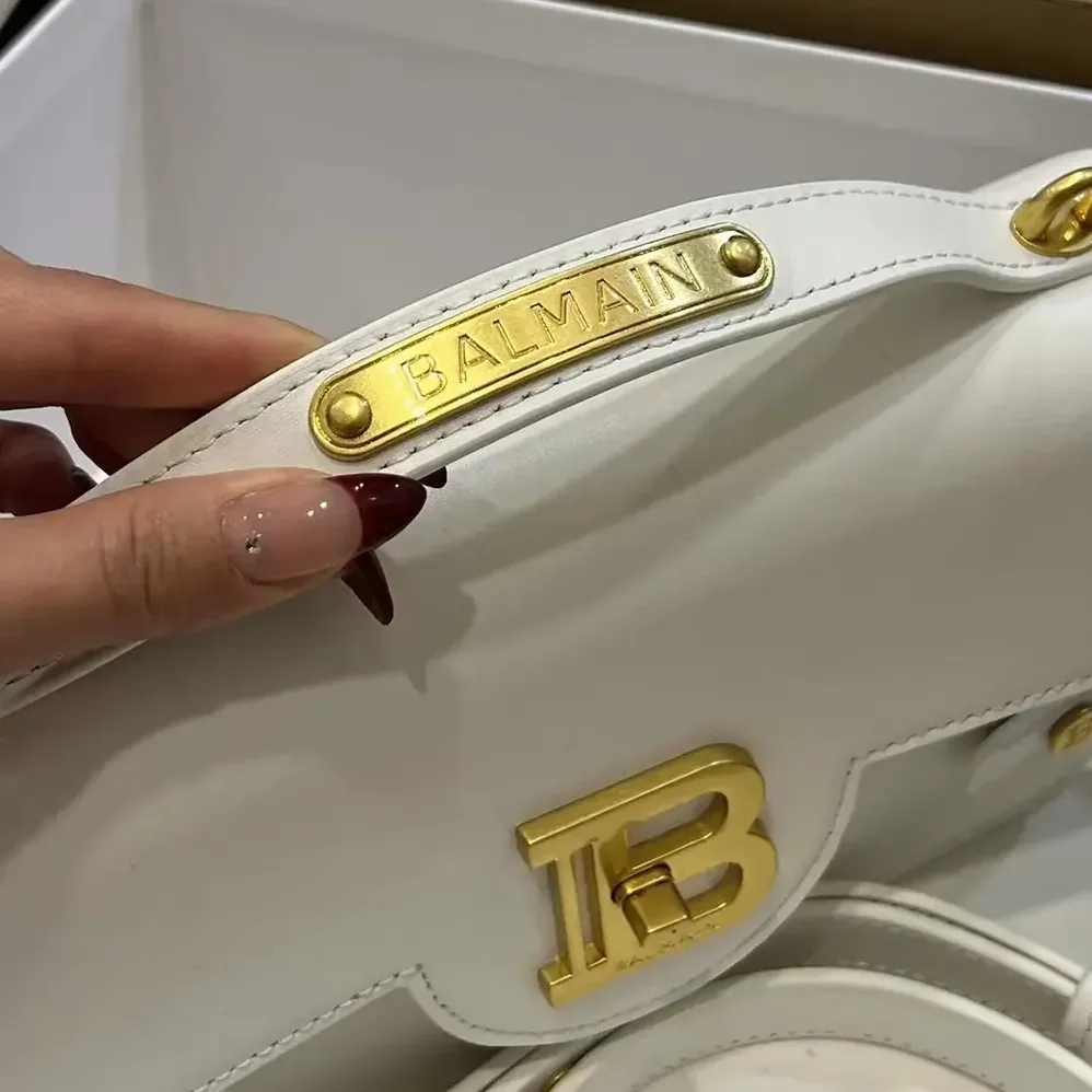 Balmain B-Buzz Shoulder 24 Calfskin Bag for Women in White