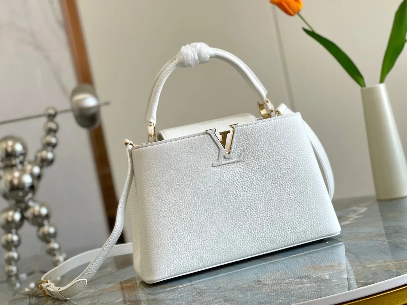 Louis Vuitton Capucines MM Top Handle Bag in White Gold Hardware Louis Vuitton Capucines MM Top Handle Bag in White Gold Hardware